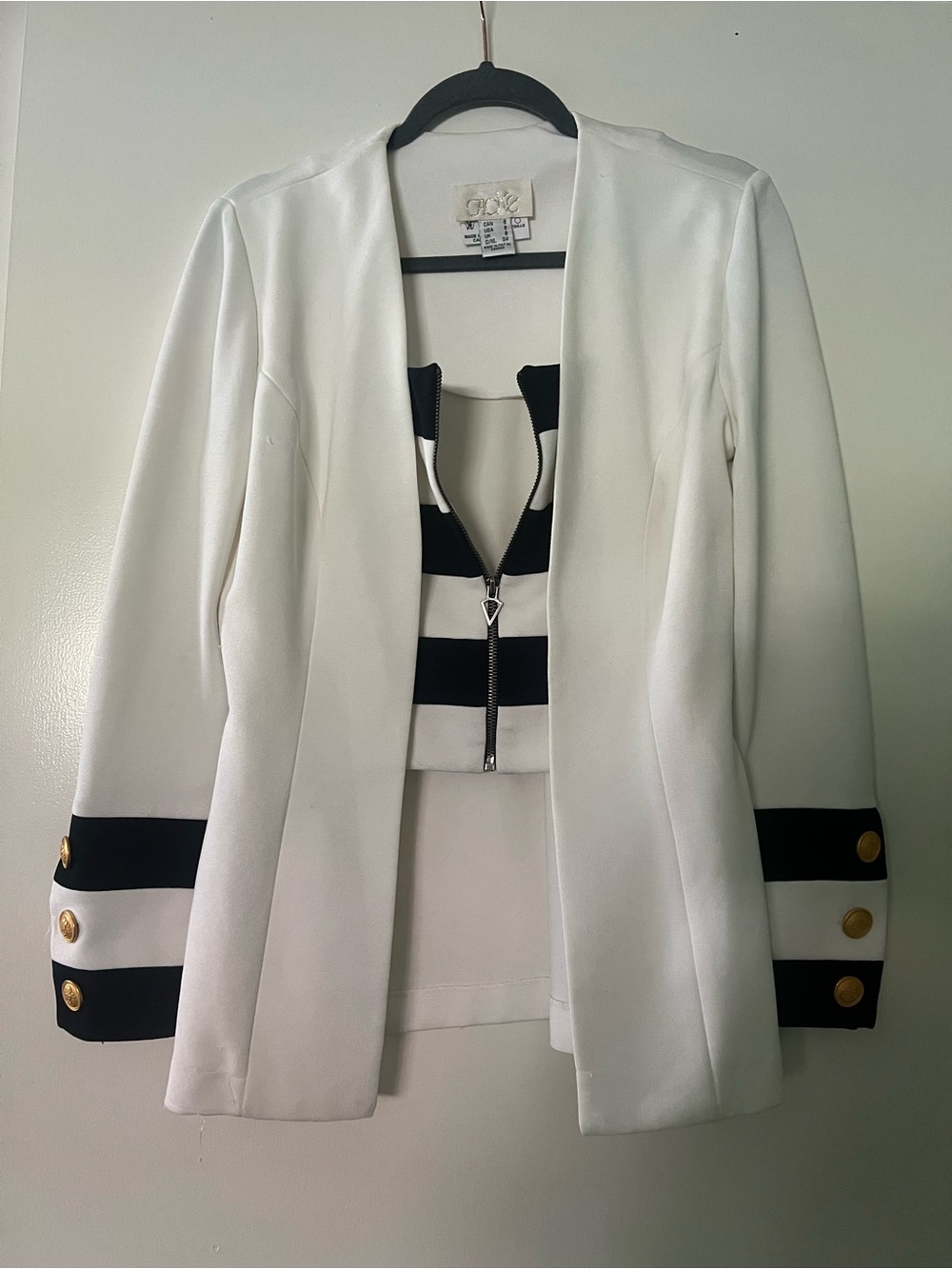 Vintage Nautical Cache Striped Jacket with attached cropped zip up vest sz 6